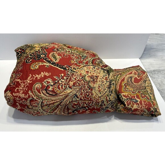 Pottery Barn Full Queen Duvet Cover Caesarea Red Paisley Boho Shams Cotton - Picture 1 of 9